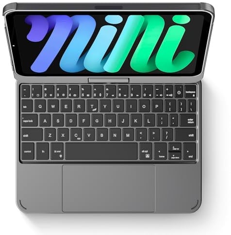 edaiser Custodia con tastiera girevole per Apple iPad mini 6a 7a generazione a17 Pro, tastiera Bluetooth compatta con trackpad retroilluminato RGB, progettata per bambini e studenti, custodia