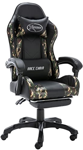 Mandloder Sedia da gaming con poggiapiedi, nero mimetico, in similpelle, ergonomica, regolabile, Home Office Desk Chair con ruote, inclinabile, cuscino lombare