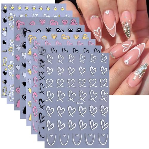 Nagelsticker Valentinstag Herz, 8 Blatt Nagelaufkleber Selbstklebend Herzen, Selbstklebend Nägel Aufkleber Herzchen, Valentinstag Nagelsticker Herz, Self-adhesive Nail Art Stickers