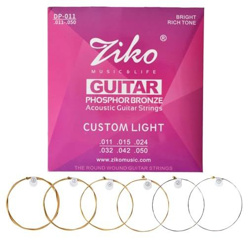 Cordes pour Guitare Electrique, Cordes en Phosphore Bronze pour Guitare Acoustique, Jeu de 6 Cordes de Guitare, Cordes Nylon Premium pour Guitare Classique, Concert & Acoustique (Légère personnalisée)