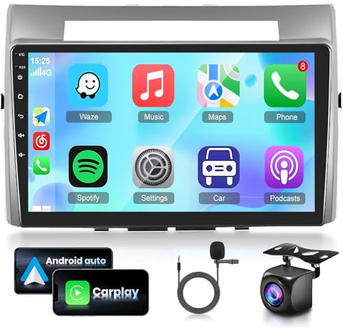 4+64G Android 15 Autoradio 2 Din für Toyota Corolla Verso AR10 2004 2005 2006 2007 2008 2009 mit Wireless Carplay Android Auto 9 Zoll Radio Bluetooth WiFi FM SWC AHD Rückfahrkamera RDS