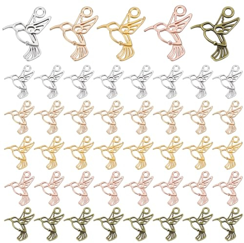 AHANDMAKER 250 Stück Kolibri Anhänger, 5 Farben Mini Charms Anhänger für Armbänder, Hohl Winzig Vogel Tier Kettenanhänger für Schmuck Herstellung Halsketten Ohrringe Bastelarbeiten Geschenke