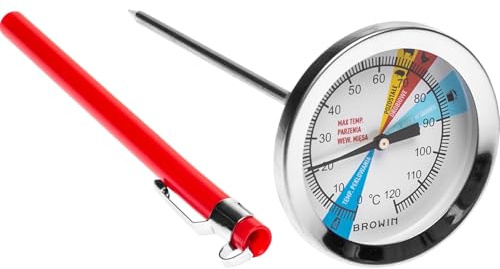 Analoges Fleischthermometer für 0,8kg Schinkenkocher – Edelstahl Sondenlänge 9cm (0°C bis +120°C), Kurzes Thermometer zum Brühen und Kochen von Wurst, Fleisch & Schinken, Inkl. Schutzhülle