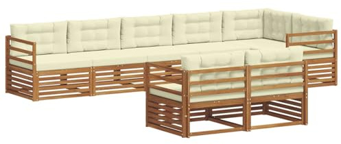 vidaXL Outdoor-Sofagarnitur mit Kissen 8 pcs Natur und Creme, Modulares Outdoor-Sofa-Set, Robustes Garten-Lounger, Acacia-Möbel für Terrasse, Moderne Sitzgelegenheit
