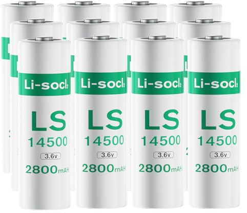 12 Pack 2800mAh LS14500 ER14505 batteries, AA 3.6V ER14500 Lithium Battery Li-SOCL₂ for SAFT Water Meter, alarm, flashlight, Wide Temperature Range, Long Storage Life (Non-Rechargeable)