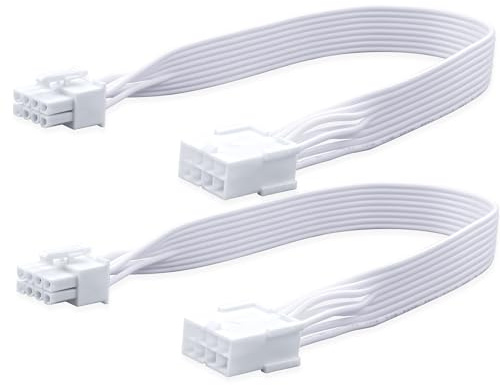 ELFJMZP PCIe 8 Pin GPU Power Extension Cable, 6+2 Pin ATX Male to Female, 30cm 18AWG Pure Copper, for Graphics Card PSU Cable Management (Pack of 2) (White)