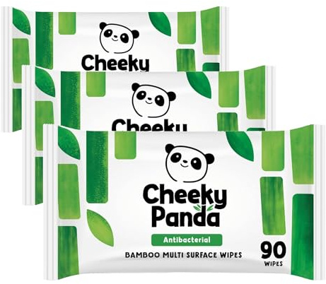 Cheeky Panda Antibacterial Wipes – 90 Bamboo Cleaning Cloths for Kitchen & Home, Kills 99.99% of Bacteria, PFAS Tested, Vegan & Cruelty Free (Pack of 3)