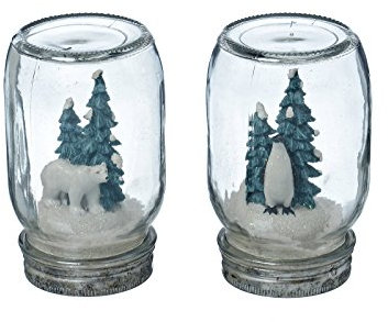 Dekoglas Glas Pinguin oder Eisbär Kunstschnee Winter Deko Schüttelglas 1 Stück
