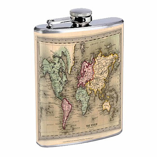 Perfection In Style Stainless Steel Flask Vintage World Maps Design 004 8oz by Perfection In Style