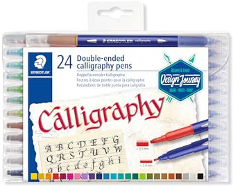 STAEDTLER 3005 TB24 Doppelfasermaler Kalligraphie (zwei Spitzen für schmale und breite Linien) Klarfaltetui mit 24 leuchtenden Farben