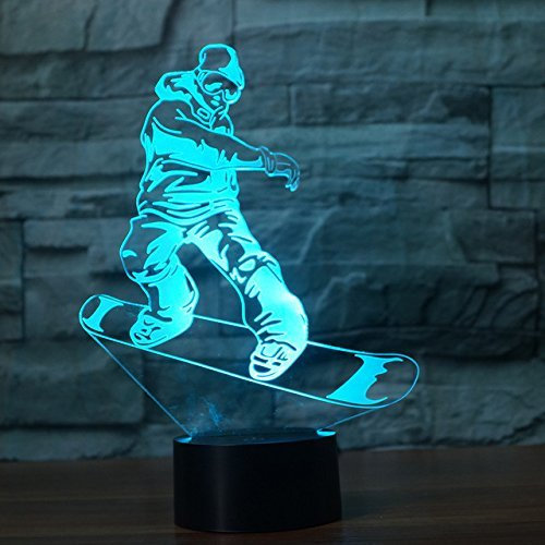 Jinson well 3D snowboarden Lampe optische Illusion Nachtlicht, 7 Farbwechsel Touch Switch Tisch Schreibtisch Dekoration Lampen mit Acryl USB Spielzeug