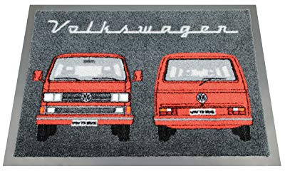BRISA VW Collection - T3 Bus Camper Doormat Welcome rug | Volkswagen Doormat, Dirt Trapping Mat, robust, Washable, for Front Door, Garage, Camping, 70 x 50 cm, Bus Front/Red