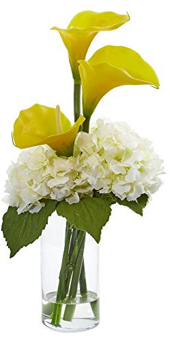 Nearly Natural Calla-Lilien und Hortensien, Kunstseide, Gelb/Creme