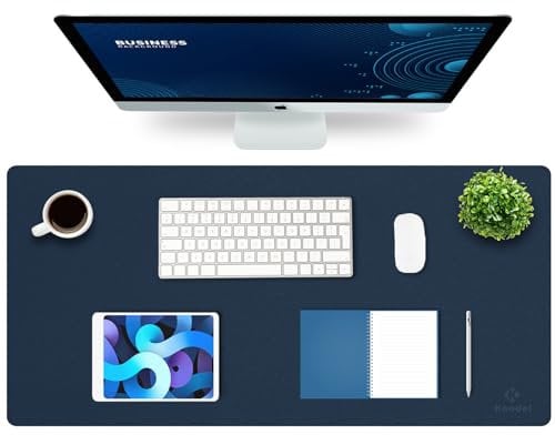 K KNODEL Tischunterlage, Schreibtischunterlage, 90 x 43cm PVC Tischunterlage, Laptop Tischunterlage, wasserdichte Schreibunterlage für Büro- oder Heimbereich, doppelseitig (Dunkelblau/Gelb)