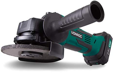 VONROC Akku-Winkelschleifer 115mm, VPower 20V - Inkl. Seitengriff und Aufbewahrungstasche (Mit 2Ah Akku & Ladegerät)