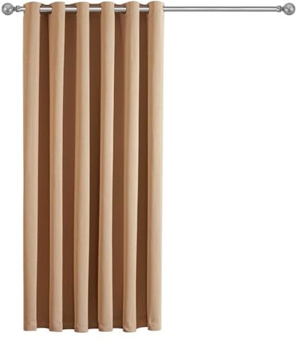 Imperial Rooms Eyelet Blackout Curtains for Bedroom 66x84 inch Drop Thermal Insulated Window Treatment Door Ring Top Beige Curtain with Matching Tieback, 1 Panel