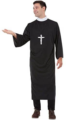 Funidelia | Disfraz de cura para hombre Sacerdote, Monje, Papa, Profesiones, disfraz de despedida de soltero - Disfraz para adultos y accesorios para Fiestas, Carnaval y Halloween - Talla M - Negro