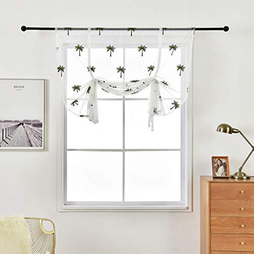 SIMPVALE Raffrollo mit niedlichem Kokosnussbaum Bestickt durchscheinend Stangen-Vorhänge für Kinderzimmer, Wohnzimmer, Küche, Badezimmer, 1 Paneel, Coconut Tree, WxL: 100x140cm