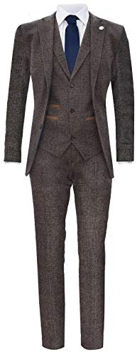 Men's Classic 3 Piece Brown Herringbone Authentic 1920s Blinders Tweed Suit 38/32W
