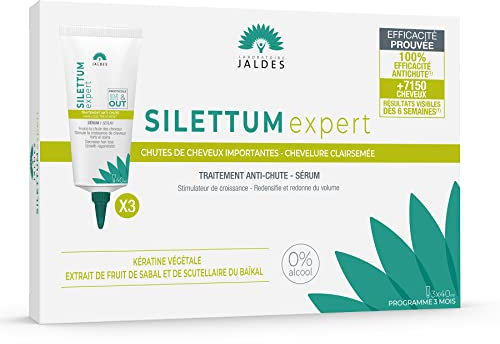 SILETTUM EXPERT Serum Packung mit 3 Tuben à 40 ml | Anti-Haarausfall-Behandlung | Stoppt den Haarausfall und stimuliert das Haarwachstum, verdichtet und verleiht Vitalität | Laboratoire Jaldes