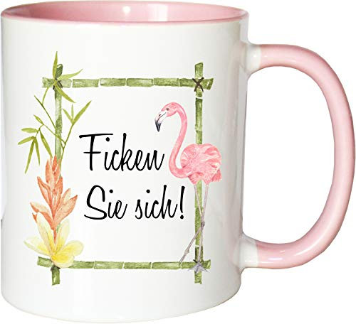 Mister Merchandise Becher Tasse Ficken Sie Sich! Kaffee Kaffeetasse liebevoll Bedruckt Misanthrop Geschenk Weiß-Rosa