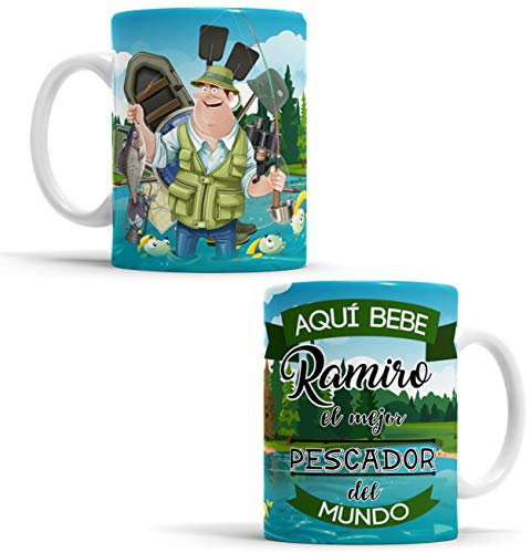 OyC Original y Creativo Taza para Pescador - Taza Aquí Bebe El Mejor Pescador del Mundo - Taza Regalo para Pescador - con Frase y Dibujo Personalizada con Nombre (Pescador)