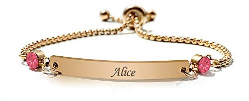 howson london Personalised Bracelets for Women Custom Birthstone Bracelet Gifts for Birthday Valentines Day Christmas Engraved Bar Bracelet for Women Her Mum Wife Daughter 18th 21st 30th (01 January)