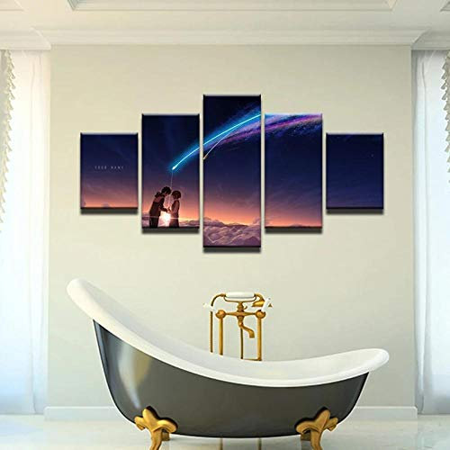 104Tdfc Dein Name Kimi no NA wa Bilder 5 Teilig leinWandbilder Mit Rahmen leinwanddrucke 5 stück wandkunst Leinwand Bilder XXL Wohnzimmer Wohnkultur 150X80Cm Geschenk