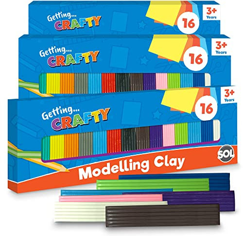 3 Stück Modelliermasse | 16 verschiedene sicherer und ungiftiger Formton | Modelliermasse für Kinder | nicht härtender Blockton | weicher...