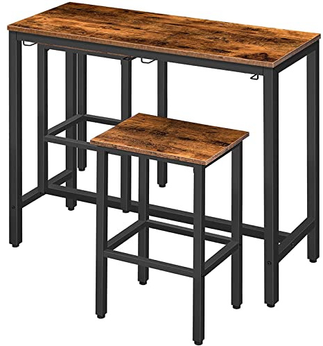 HOOBRO Bar Table Set, Pub Tables Bar Height with Stools Set of 2, Bar Chairs Under Counter Height Table for Small Spaces, Industrial Dining Table Sets for Kitchen, Living Room, Parties BF54BT01