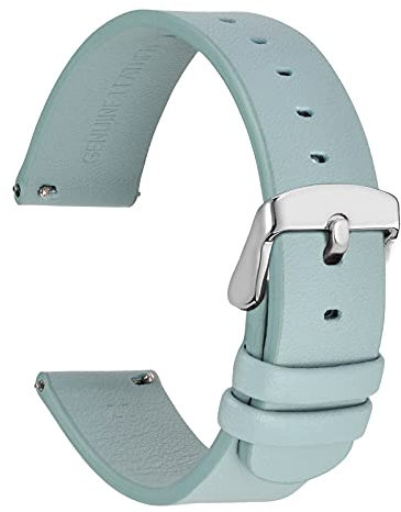 WOCCI 20mm Dünne Flache Leder Uhrenarmband für Smartwatch mit Silberner Schnalle (Hellblau)
