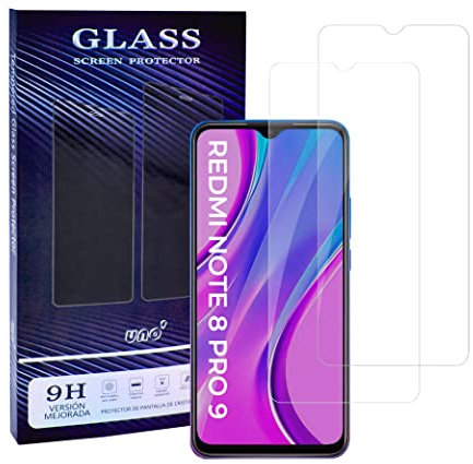 UNO' Protector pantalla cristal templado 2 Unidades compatible con Xiaomi Redmi Note 8 Pro, Redmi 9, Vidrio Templado Ultra Resistent Sin Burbujas, 9H, Antiarañazos.