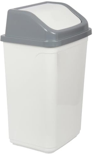 Jolie Max Swing Bin - 50L Lidded Dustbin, Plastic Rubbish Bin, White with Grey Top