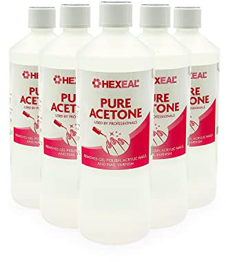 Hexeal Pure Acetone 5L – 5 x 1L Bottles of 99.5% High Strength Acetone for Nail Polish & Nail Varnish Removal – Professional Quality Gel Polish & Acrylic Soak Off & Removal