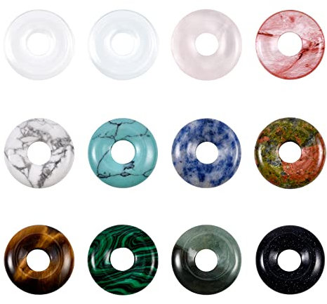 BENECREAT 12 Stück Donut-Scheiben-Naturstein-Anhänger 12 Mischfarben-Edelstein-Donut-Charms Flache Runde Donut-Steinperlen (18x4.5mm) Loch: 5.5mm Anhänger Für Die Schmuckherstellung