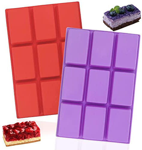 2 Stück 9 Kavitäten Silikon Brotbackform, lyfLux Silikon Mini Quader Brotplatte, Geeignet für Eis, Kekse, Kuchen, Gelee, Süßigkeiten, Schokolade und so weiter.(Rot und Lila)