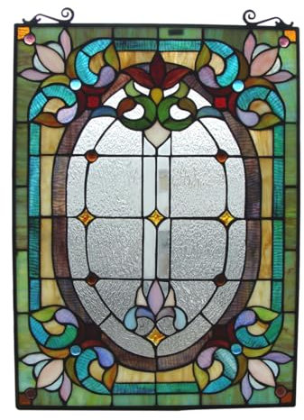 Fine Art Lighting Tiffany Buntglas-Fensterpaneel, 45,7 x 61 cm, 100% echtes Buntglas, 204 Glasschnitte, 45,7 x 61 cm, Kette zum Aufhängen, mehrfarbig