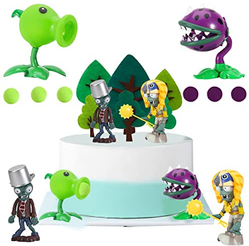 Tortenfiguren Kindergeburtstag, FainFun 4 Stück Mini Figuren Tortendeko Pflanzen und Zombies, Cupcake Topper Figuren Set, Cartoons Kuchen Topper, Kuchen Topper Dekoration Figuren für Kinder