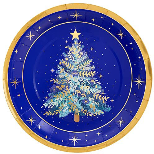 Horeca Collection 6 Unidades - Platos Desechables Cartón de Ø 23 cm con Temática Azul Noche. Platos Biodegradables Navidad, 100% Reciclables Celebraciones y Eventos.