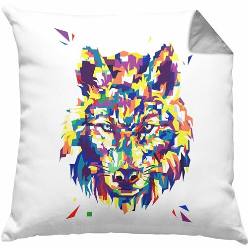 Trendation Wolf Poiygon Grafik Kissen mit Füllung 40x40 Geschenk Wölfe Liebhaber Bunt (Grau)