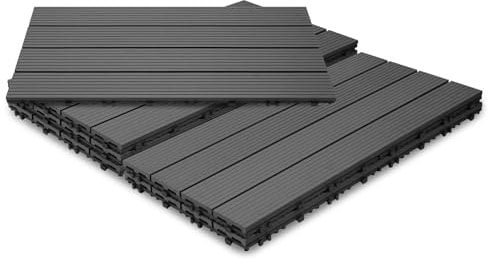 Jopassy 6 Stück WPC Terrassenfliesen, 30x60 cm Balkon Bodenfliese, Gartenfliesen mit Klick-System, Terrassendielen Balkonfliesen Klickfliesen, 1m² Anthrazit