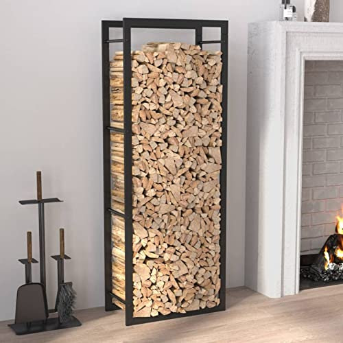 Chusui Leñero Exterior, Almacenaje y Estante De Leña, Acero Negro Mate 50x28x132 cm