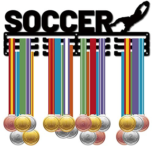 CREATCABIN Appendiabiti Medaglie Calcio Porta Medaglie Sportive Oltre 60 Medaglie Premio Ferro Telaio Rack Appeso A Parete per Medaglia Corridore Calcio Ginnastica Maratona Atleta Regalo 40x15cm