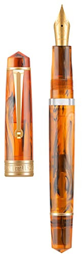 Asvine Kolbenfüllhalter P20, Bernsteinharz, Iridium, mittlere Feder, goldfarbener Rand, glatte Schreiber-Kollektion mit Etui-Set