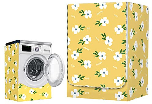 FANSU Washing Machine Cover Waterproof Dustproof Kawaii Front Load Washer Dryer Machine Cover Protector Sunscreen Washer Protection Tumble Dryer Cover for Front Loading (Yellow Summer,L (10.5-12kg))