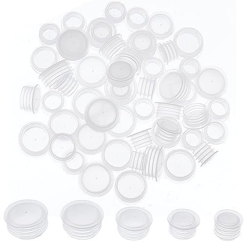 GORGECRAFT 100PCS 5 Sizes Plastic Salt and Pepper Shaker Stoppers Clear Bottle Stoppers Replacement Plug Bottle Shaker Covers Reusable Round End Covers for Bottles Flower Pots