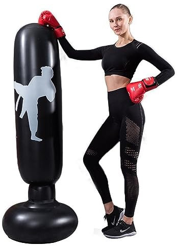 Freistehende Box-Zieltasche,160cm Aufblasbarer Boxsack,aufblasbarer Boxsack für Erwachsene Kinder,Fitness Punch Tower Speed Bag für Bewegung und Stressabbau,Verschiedene Boxsportarten.(Schwarz,ko)