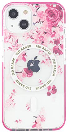 Ted Baker Scattered Flowers Antishock Case Compatible with iPhone 15 Compatible with Magsafe - Clear Pink