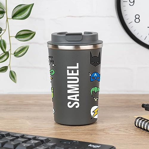 Wanapix | Termo Cafe Personalizado 350 ml | Personalizado con Nombre | Vaso Térmicos de Doble Capa | Taza para Llevar | Acero Inoxidable | Libre de BPA | Superheros