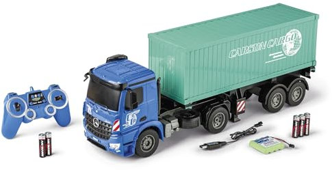 Carson 500907671 1:20 MB Arocs mit Container 100% RTR - Ferngesteuertes Fahrzeug, LKW mit Licht- und Soundfunktion, inkl. Batterien und Fernsteuerung, 30 Minuten Fahrzeit